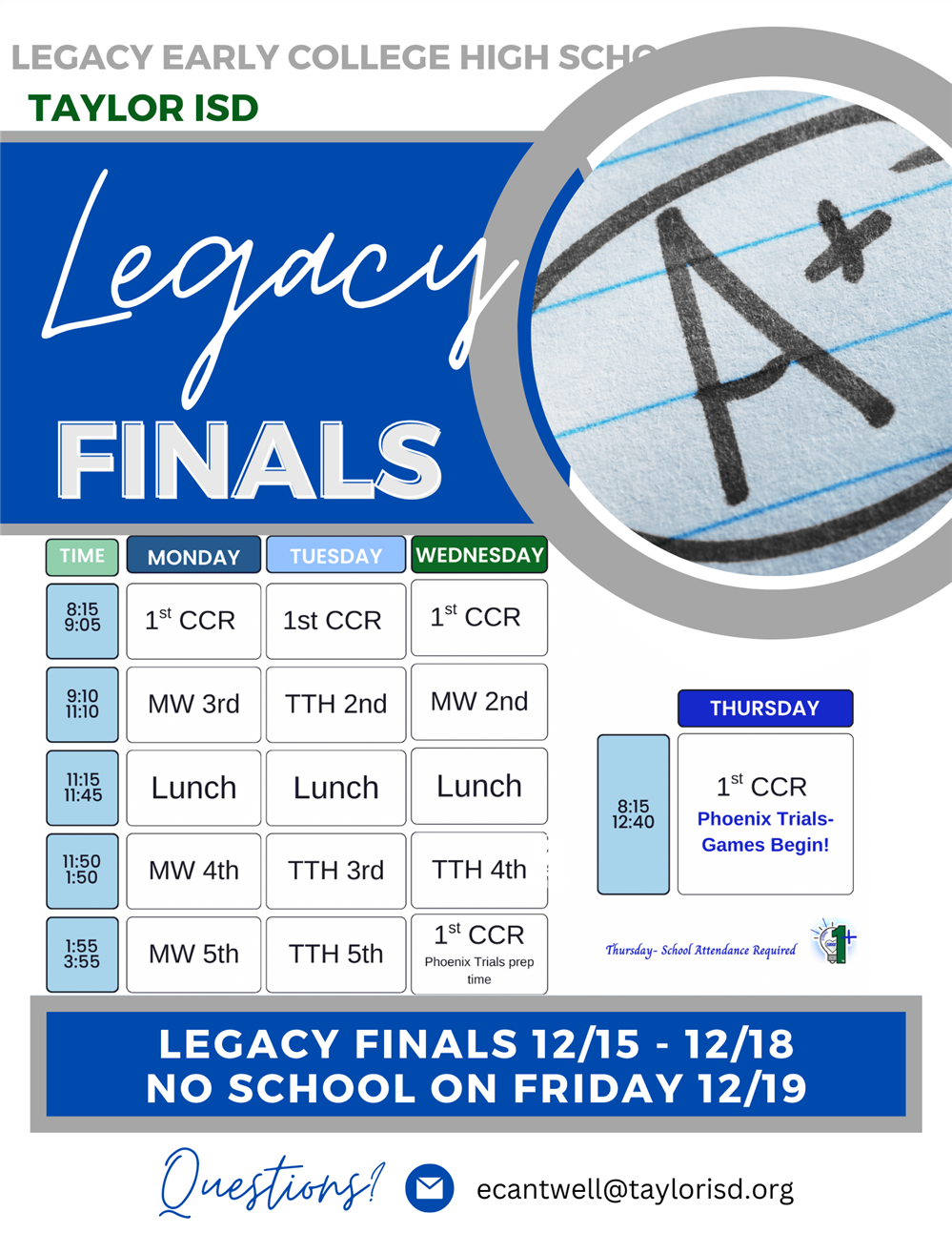  Finals Week 12/15 - 12/18
